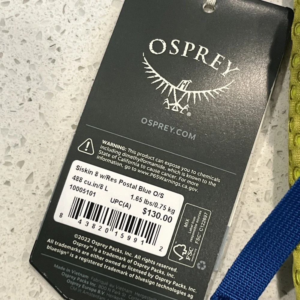 Osprey Siskin 8 Hydration Pack Men's Hiking Biking with Reservoir - Postal Blue